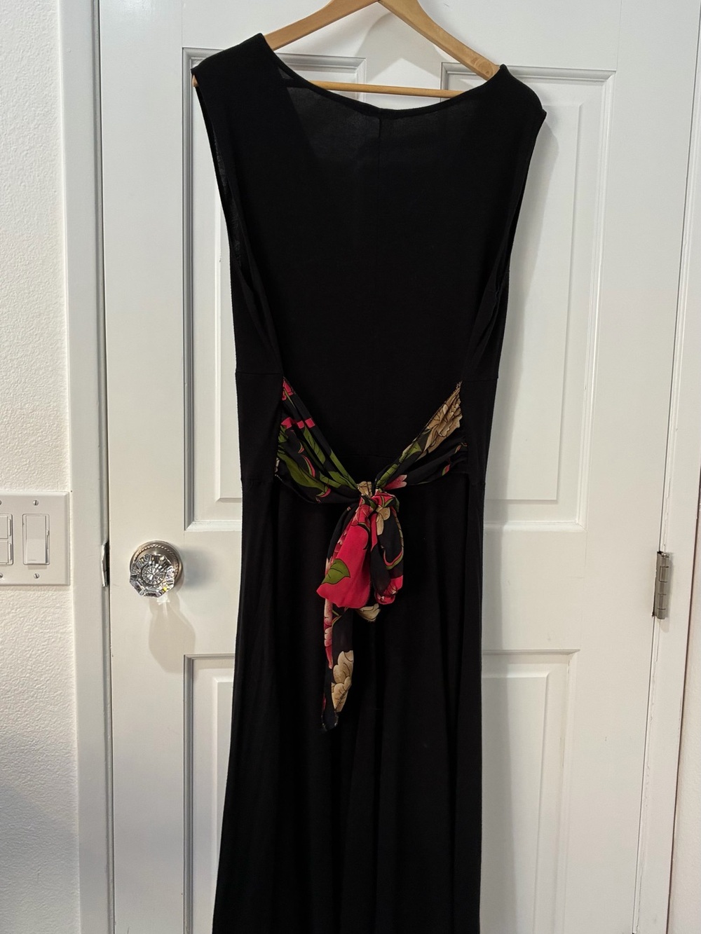Mai Tai Black V-Neck Dress with Floral Print Chiffon Waist Tie